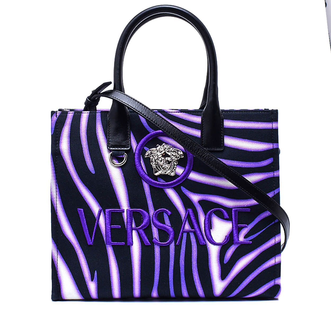 Versace- Purple Canvas & Leather La Medusa Small Tote Bag